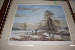 JOHN TRICKETT, COLOURED PRINT, WINTER SHOOTING SCENE, LTD ED 635/850, SIGNED IN PENCIL LOWER