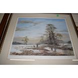 JOHN TRICKETT, COLOURED PRINT, WINTER SHOOTING SCENE, LTD ED 635/850, SIGNED IN PENCIL LOWER