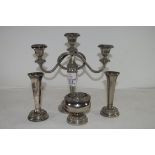 CANDELABRA AND VARIOUS OTHER SILVER PLATED ITEMS