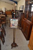 19TH CENTURY MAHOGANY POLE SCREEN DECORATED WITH CENTRAL NEEDLEWORK PANEL, RAISED ON TURNED SUPPORTS