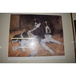JOHN TRICKETT, COLOURED PRINT, SPANIEL WITH PUPPIES, LTD ED 297/850, SIGNED IN PENCIL LOWER RIGHT,