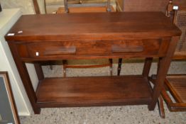 MODERN DARK WOOD SIDE TABLE WITH SINGLE DRAWER, 81CM HIGH X 110CM WIDE