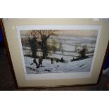 JOHN TRICKETT, COLOURED PRINT, WINTER SHOOTING SCENE, IMAGE SIZE 50 X 34CM, SIGNED IN PENCIL LOWER