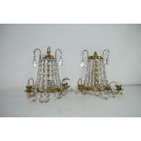 PAIR OF WALL MOUNTED CANDLE HOLDERS WITH GLASS DRAPES