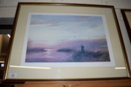 JOHN TRICKETT, COLOURED PRINT, WILDFOWLING SCENE, LTD ED 678/850, SIGNED IN PENCIL LOWER RIGHT,