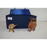 BOX OF VARIOUS WOODEN AND HARDSTONE MODEL ELEPHANTS
