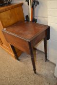 SMALL VICTORIAN MAHOGANY DROP LEAF TABLE RAISED ON TURNED LEGS WITH CASTERS 53CM WIDE