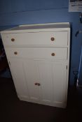 WHITE PAINTED TWO-DRAWER TWO DOOR TALLBOY CABINET