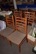 SET OF FOUR VINTAGE SCANDINAVIAN TEAK LADDER BACK DINING CHAIRS