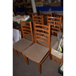 SET OF FOUR VINTAGE SCANDINAVIAN TEAK LADDER BACK DINING CHAIRS