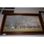 COLOURED TEXTURED PRINT, CRICKETING SCENE