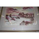 HENRY HOLZER, LIMITED EDITION PRINT WINTER LANDSCAPE 3/25, FRAMED AND GLAZED