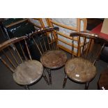 SET OF THREE PENNY SEAT STICK BACK KITCHEN CHAIRS