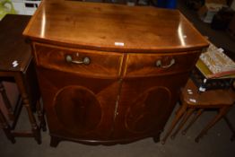 MAHOGANY VENEERED BOW FRONT TV CABINET CONTAINING FLAT SCREEN TV