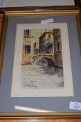 CONTINENTAL SCHOOL STUDY OF A CANAL SIDE SCENE, INDISTINCTLY SIGNED, FRAMED AND GLAZED