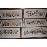 SET OF SIX FRENCH COMICAL PRINTS OF DOGS AFTER BORIS O'KLEIN, FRAMED AND GLAZED