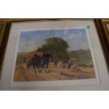 JOHN TRICKETT, COLOURED PRINT, HARVEST SCENE, SIGNED LOWER RIGHT, FRAMED AND GLAZED