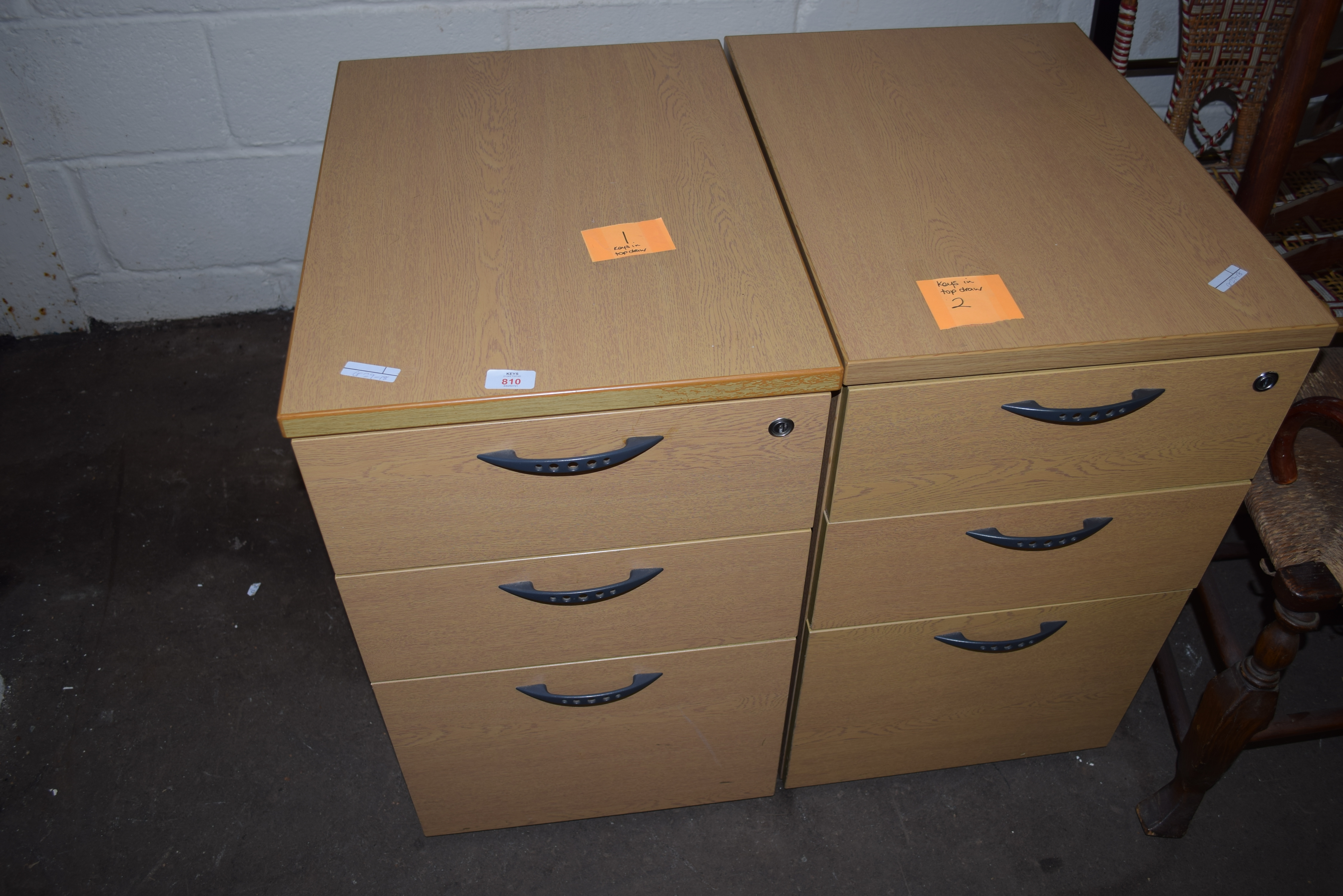 PAIR OF THREE DRAWER OFFICE CABINETS