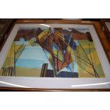 HENRY HOLZER, COLOURED PRINT, OVERLAPPING TREES, SIGNED IN PENCIL DATED 1966, FRAMED AND GLAZED