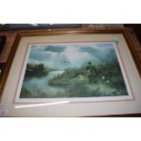 JOHN TRICKETT, LIMITED EDITION PRINT, WILDFOWLING, SIGNED IN PENCIL FRAMED AND GLAZED