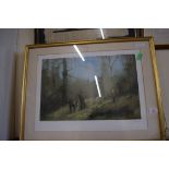 JOHN TRICKETT, LIMITED EDITION PRINT OF SHOOTING SCENE, 781/850, SIGNED IN PENCIL, FRAMED AND