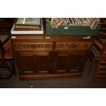 SMALL SIDE CABINET WITH CARVED DECORATION, WIDTH APPROX 91CM