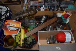 BOX OF MIXED WARES TO INCLUDE STAINLESS STEEL GOBLETS, FAKE FRUIT, CONDIMENT DISHES ETC