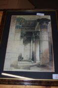 COLOURED PRINT AFTER DAVID ROBERT, EGYPTIAN TEMPLE, FRAMED AND GLAZED