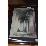 COLOURED PRINT AFTER DAVID ROBERT, EGYPTIAN TEMPLE, FRAMED AND GLAZED