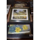 W CALDER, WATERCOLOUR STUDY OF DAFFODILS, TOGETHER WITH A FURTHER LIMITED EDITION PRINT, MEADOW