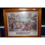 REPRODUCTION LNER RAILWAY PRINT, NORWICH, FRAMED AND GLAZED
