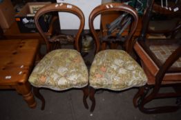 PAIR OF VICTORIAN BALLOON BACK DINING CHAIRS WITH FLORAL UPHOLSTERED SEATS