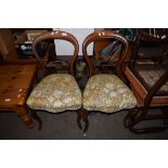 PAIR OF VICTORIAN BALLOON BACK DINING CHAIRS WITH FLORAL UPHOLSTERED SEATS