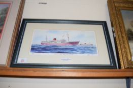 SHIPPING INTEREST - ANDREW DIBBEN, COLOURED PRINT, CAERNARVON CASTLE PASSING STIRLING CASTLE, NO