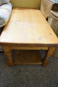 MODERN PINE COFFEE TABLE ON TURNED LEGS 24CM WIDE