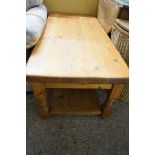 MODERN PINE COFFEE TABLE ON TURNED LEGS 24CM WIDE