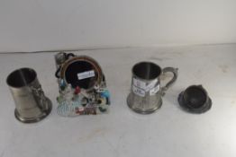 QTY OF DECORATIVE METAL TANKARDS ETC