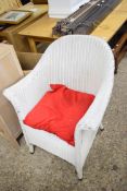 WHITE PAINTED LLOYD LOOM STYLE ARMCHAIR