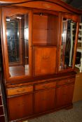 MODERN LIGHT MAHOGANY FINISH LOUNGE DISPLAY CABINET WITH GLAZED TOP SECTION AND DRAWER AND