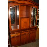 MODERN LIGHT MAHOGANY FINISH LOUNGE DISPLAY CABINET WITH GLAZED TOP SECTION AND DRAWER AND