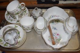 QTY OF WEDGWOOD WILD STRAWBERRY PATTERN TEA CUPS AND SAUCERS, TOGETHER WITH AN AYNSLEY WILD TUDOR