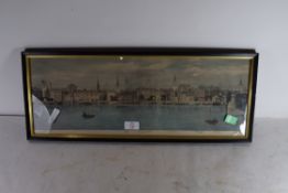 COLOURED PRINT, VIEW OF THE THAMES TO INCLUDE BOW CHURCH