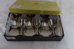 CASE OF SIX SMALL SILVER PLATED GOBLETS