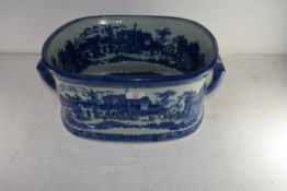 REPRODUCTION IRONSTONE BLUE AND WHITE DECORATED FOOT BATH