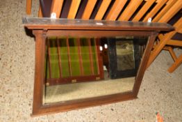 LATE VICTORIAN OAK OVERMANTEL MIRROR WITH BEVELLED MIRROR PLATE, 99CM WIDE
