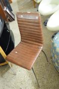 MODERN BROWN LEATHER SIDE CHAIR WITH RIBBED DETAIL