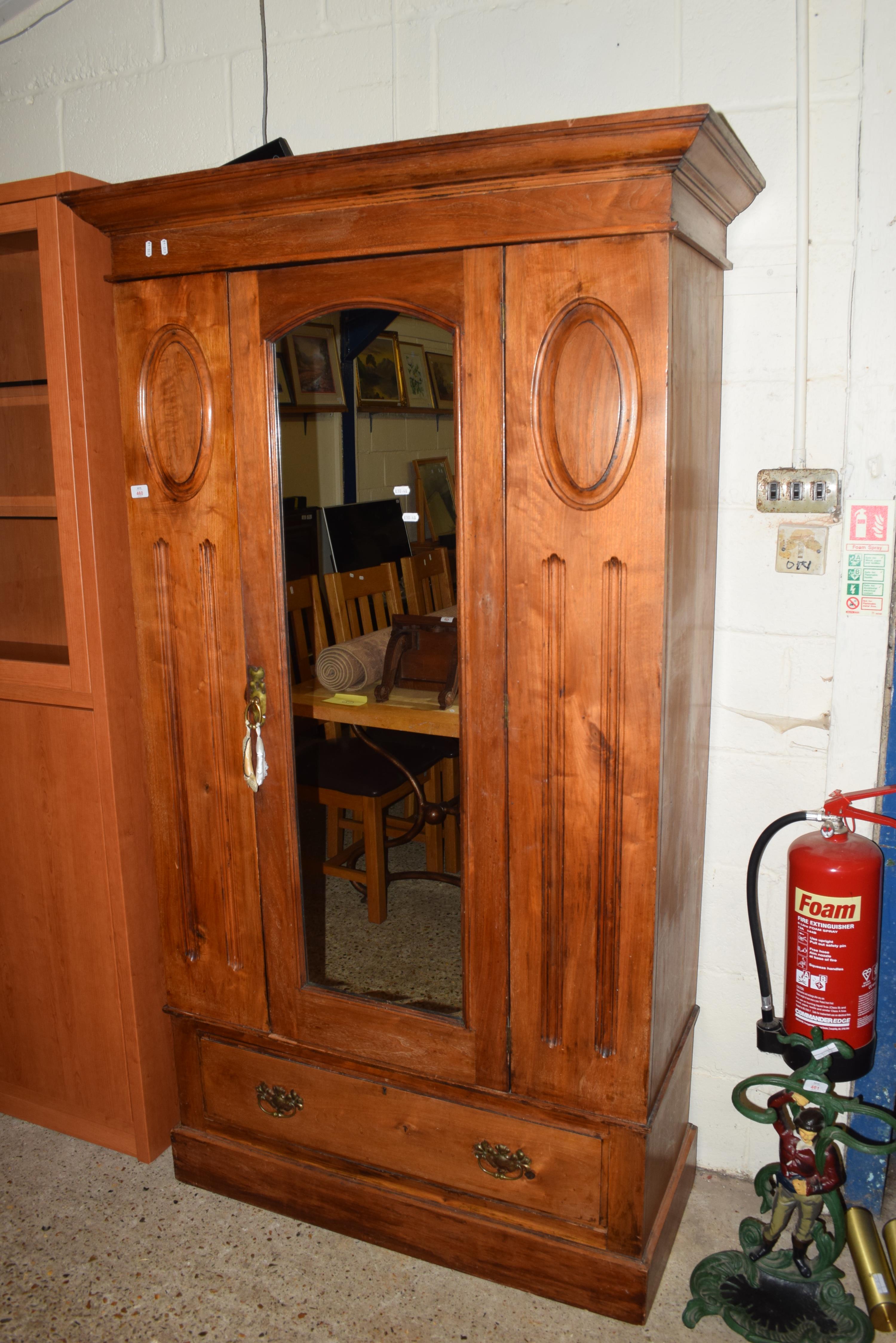 LATE VICTORIAN AMERICAN WALNUT WARDROBE WITH SHAPED CORNICE OVER A SINGLE MIRRORED DOOR AND DRAWER - Image 2 of 2