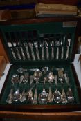 CASE OF BUTLER KINGS PATTERN SILVER PLATED CUTLERY IN FITTED WOODEN CANTEEN