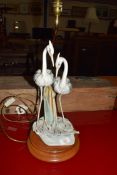 MODERN FLORENCE COMPOSITION TABLE LAMP, THE BASE FORMED AS TWO HERONS, TOGETHER WITH ACCOMPANYING