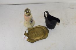 MIXED LOT: SMALL BLACK BASALT WARE CREAM JUG, A LOCKE & CO WORCESTER SUGAR SIFTER AND A SMALL